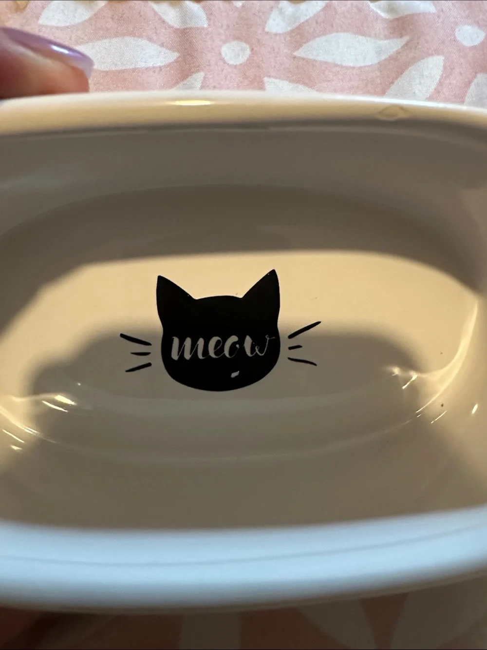 White Ceramic Cat Bowls with Cute Black Cat Motif - Set of 2